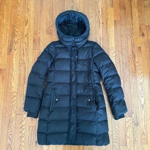 J Crew Wintress Black Down Puffer Belted Coat